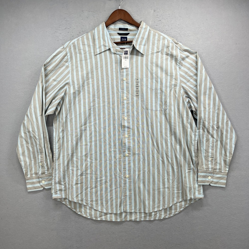 Gap Button Down Shirt Mens XXL Blue Tan Striped Classic Fit Oxford Casual NWT